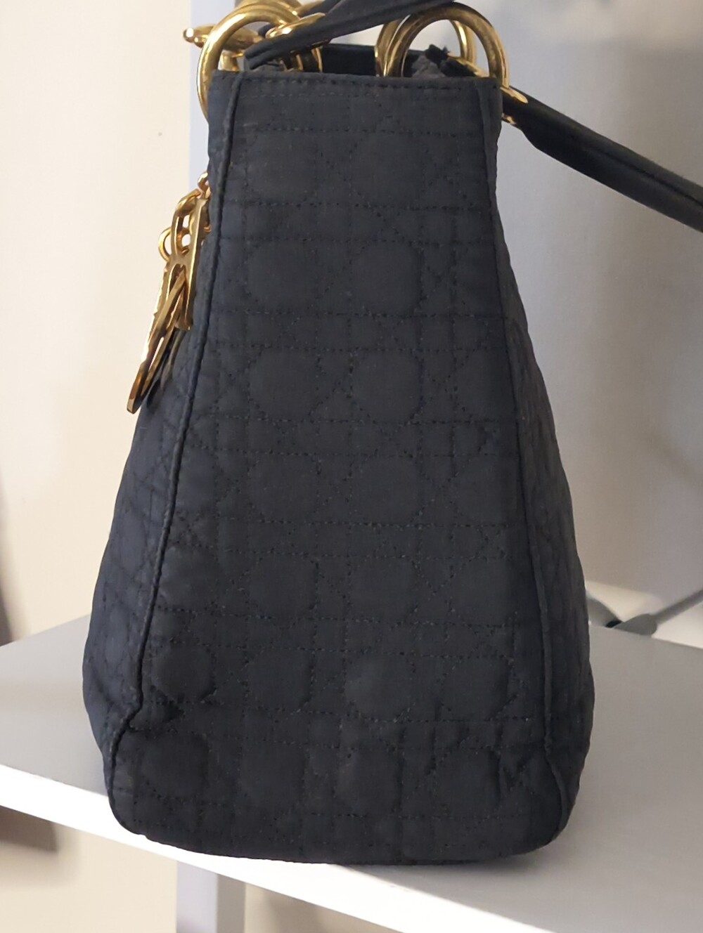 Christian Dior Lady Dior Black Embroidered Cannage Handbag With Twilly In GUC - Picture 12 of 15